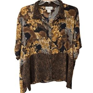 Funky abstract floral print button down, size 3x